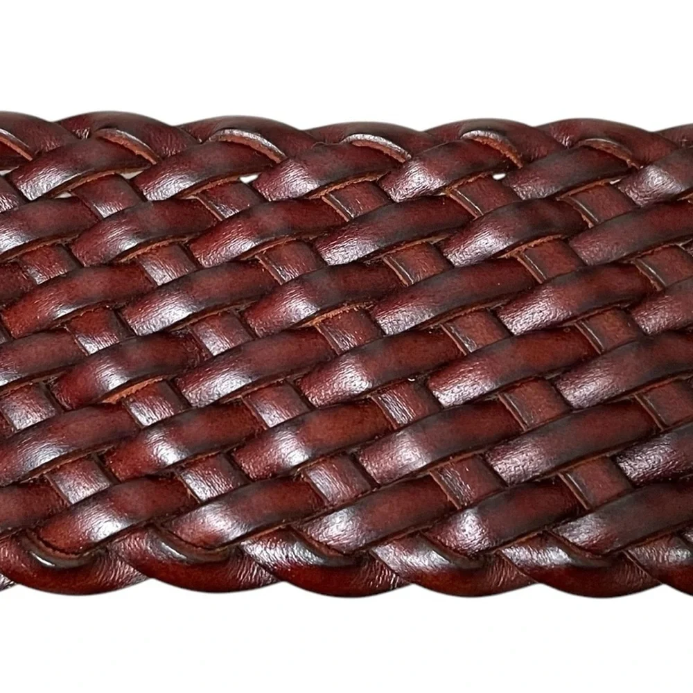 VERA PELLE Italy Brown Leather Woven Braided Wide Belt